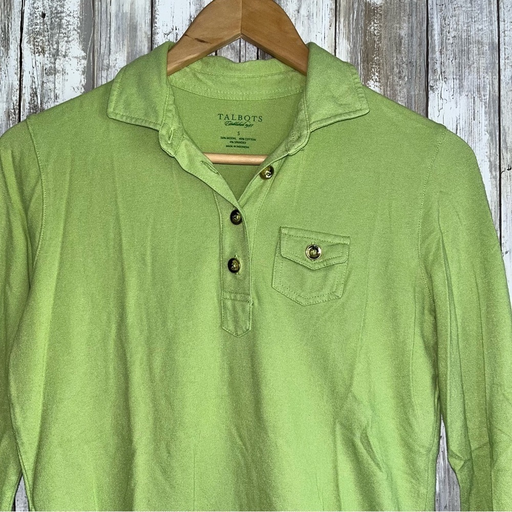 Talbots Green Button Neck Blouse - Picture 2 of 4